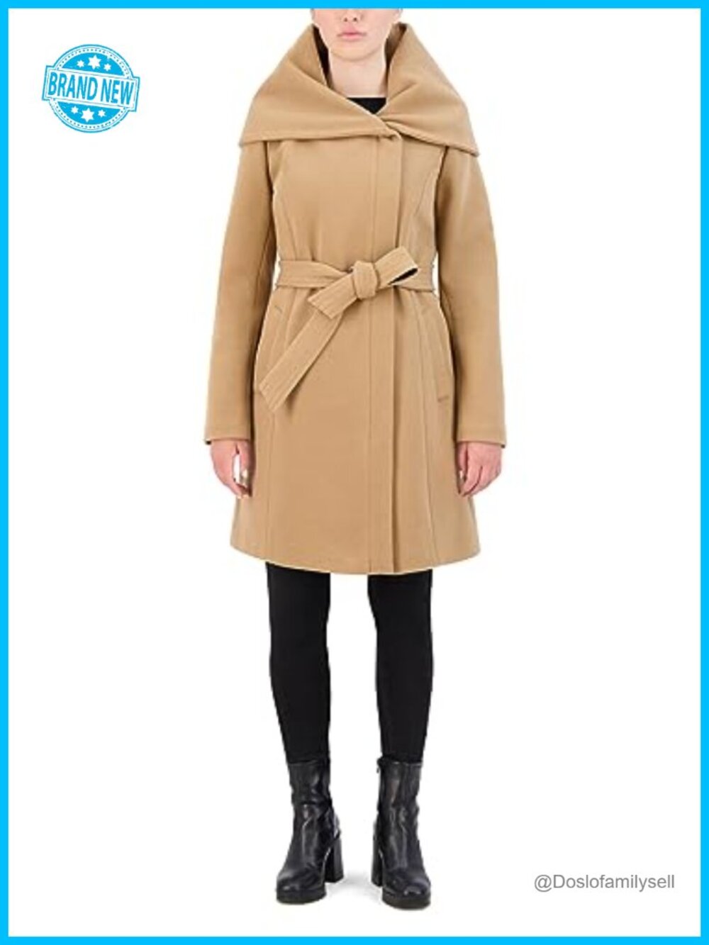 Cole Haan Asymmetric Belted Wool Coat Zip Front Long Sleeve